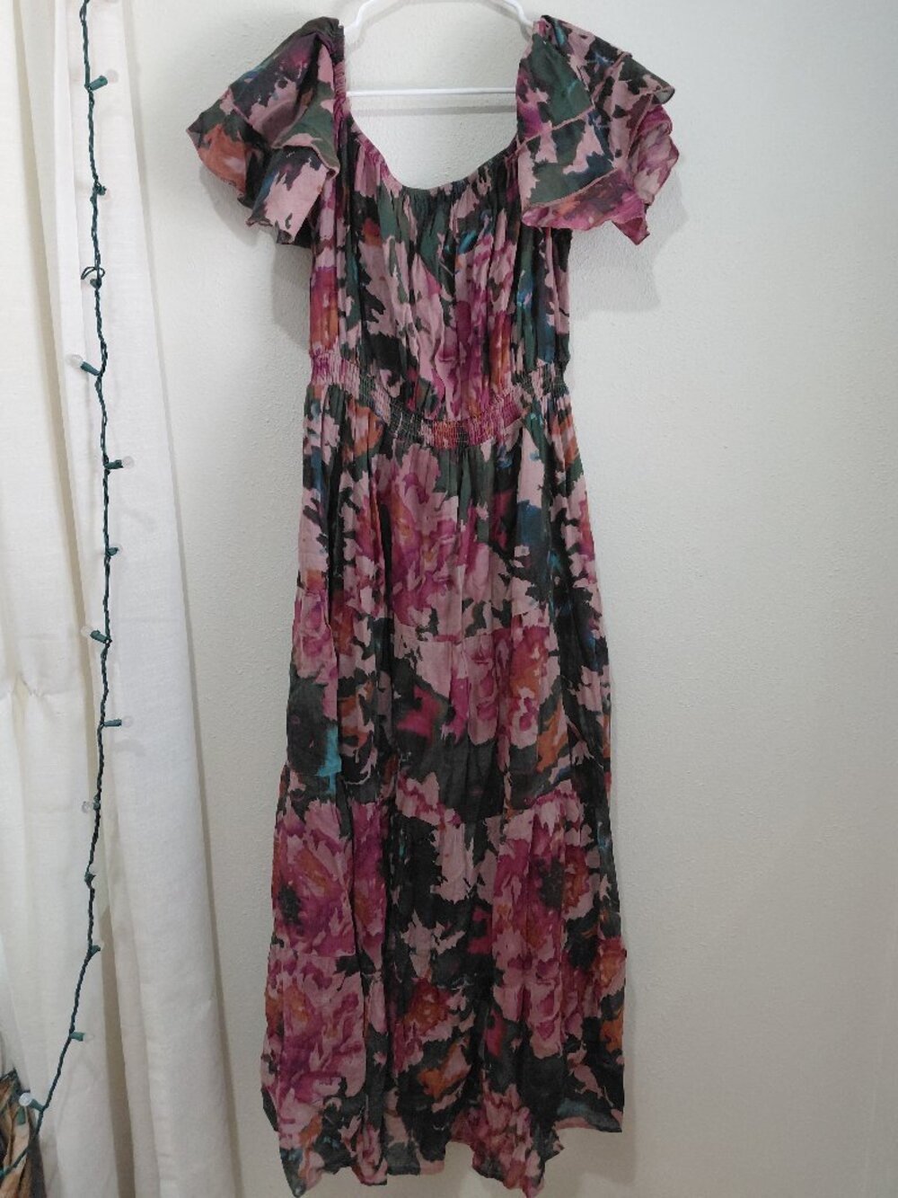 World Market Floral Maxi Tier Dress L/XL Spring Boho Cottagecore